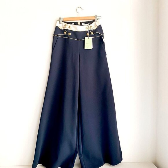 Pierre Balmain Wide Leg Knit Sailor Style Navy BLue Palazzo Pants 36 - Picture 2 of 13